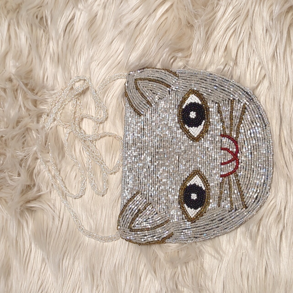 Beaded cat face small crossbody purse bag - Picture 1 of 7